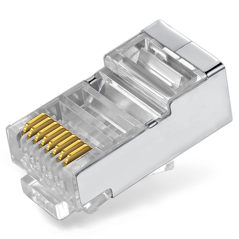 RC-6050 六類(lèi)水晶頭 CAT6千兆網(wǎng)線網(wǎng)絡(luò)連接頭50個(gè)/盒工程級(jí) 金屬屏蔽RJ45鍍金8芯寬帶線接頭