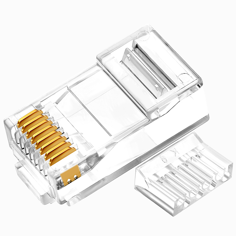RCA-3100 六類(lèi)水晶頭 千兆純銅50U鍍金接頭100個(gè)/盒 兩件式RJ45電腦非屏蔽網(wǎng)絡(luò)8P8C連接頭